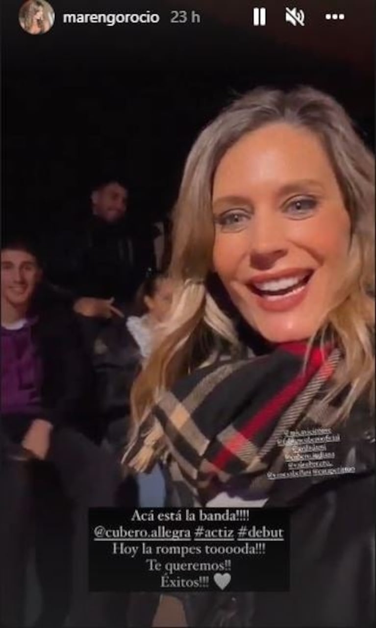 Fabián Cubero y Mica Viciconte alentaron con Luca a Allegra en su debut como actriz: "Hoy la rompés toda"