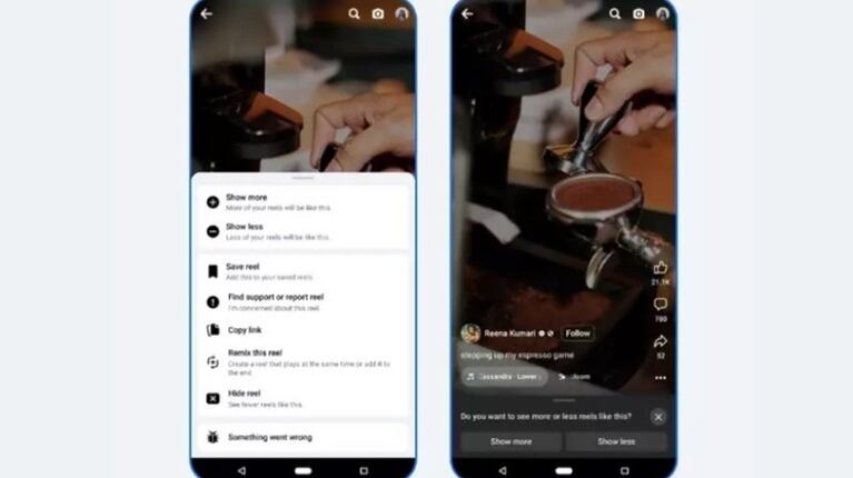 Facebook destaca los reels y ofrece controles para ver más o menos vídeos cortos similares