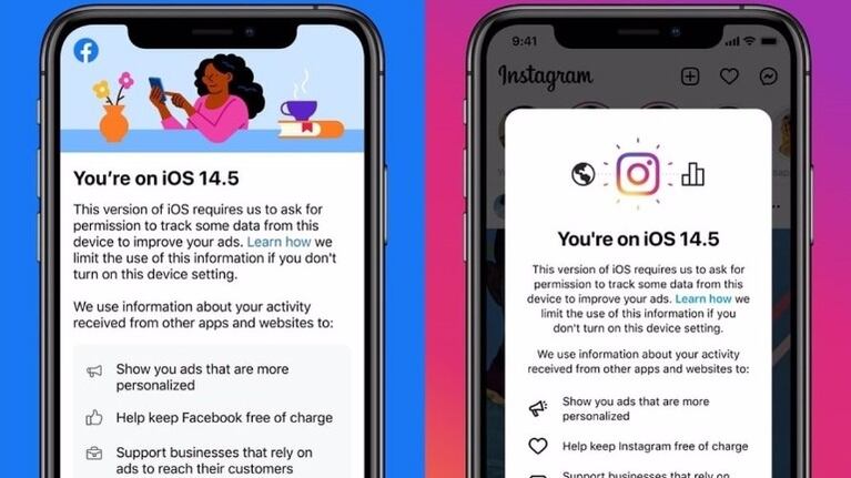 Facebook e Instagram piden a sus usuarios de iOS no desactivar el rastreo publicitario para mantener gratis el servicio. Foto:EP.
