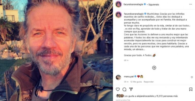 Facundo Arana reapareció con un profundo posteo tras las acusaciones de Romina Gaetani: "Todos los días me voy revisando"