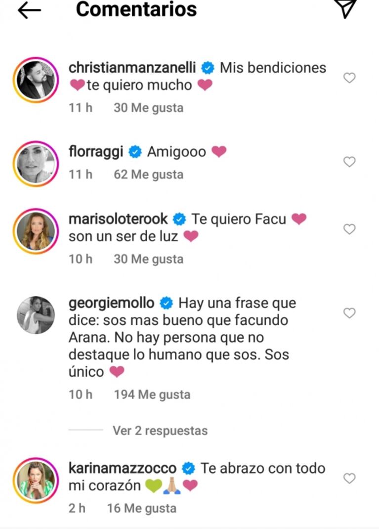 Facundo Arana recibió el apoyo de sus amigos famosos tras la polémica con Romina Gaetani