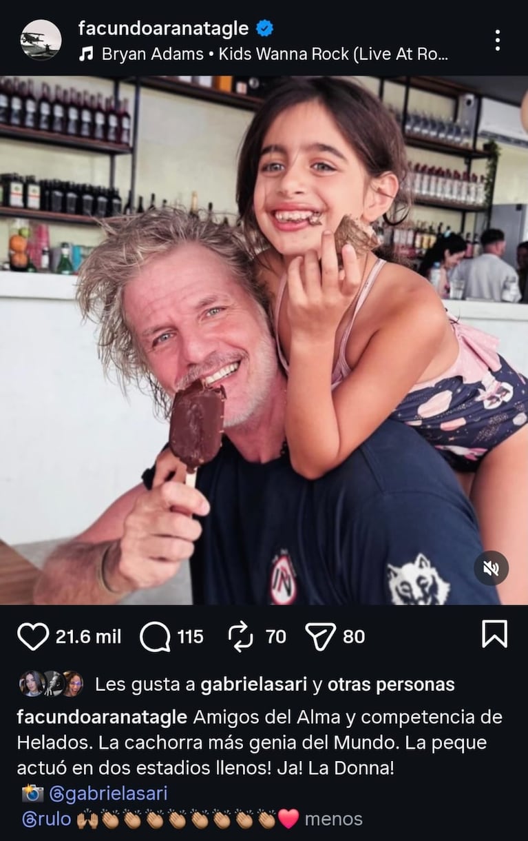 Facundo Arana y la hija de Gabriela Sari y Rulo Schijman (Foto: Instagram/@facundoaranatable).