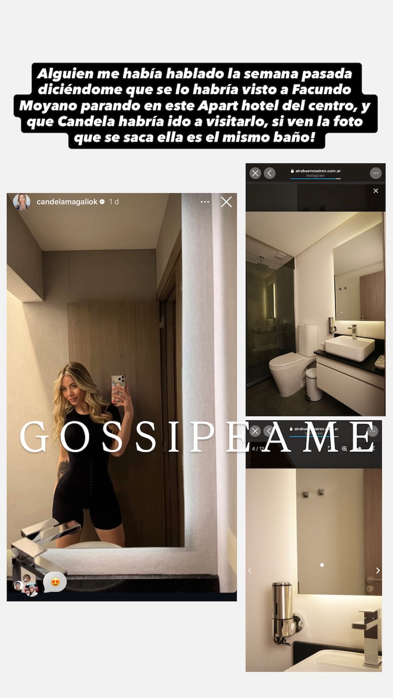 Facundo Moyano y Candela Arizaga estuvieron juntos en un hotel (Foto: Instagram @gossipeame)