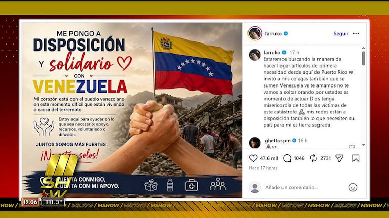 Farruko se sumó a las ayudas por la tragedia de Venezuela (Foto: captura de Mshow).