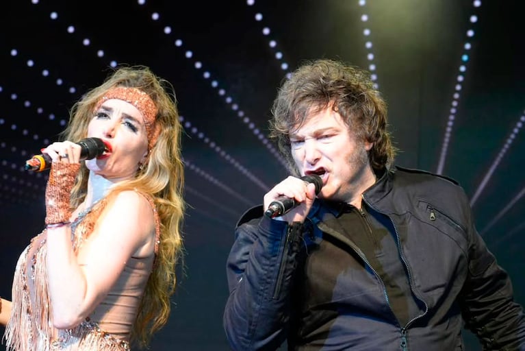 Fátima Flórez y Javier Milei en el teatro Roxy de Mar del Plata. (Foto: @soyfatimaflorez)