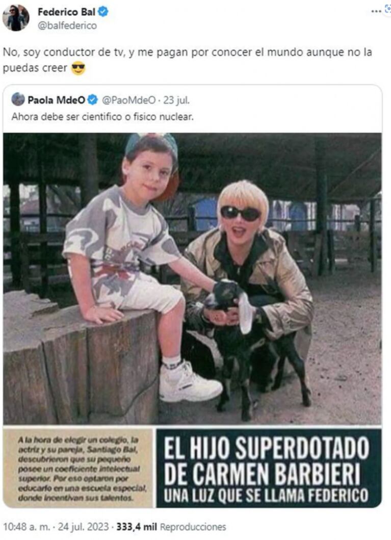Fede Bal fulminó a una tuitera que se burló fuerte de una nota donde lo definían como "superdotado"