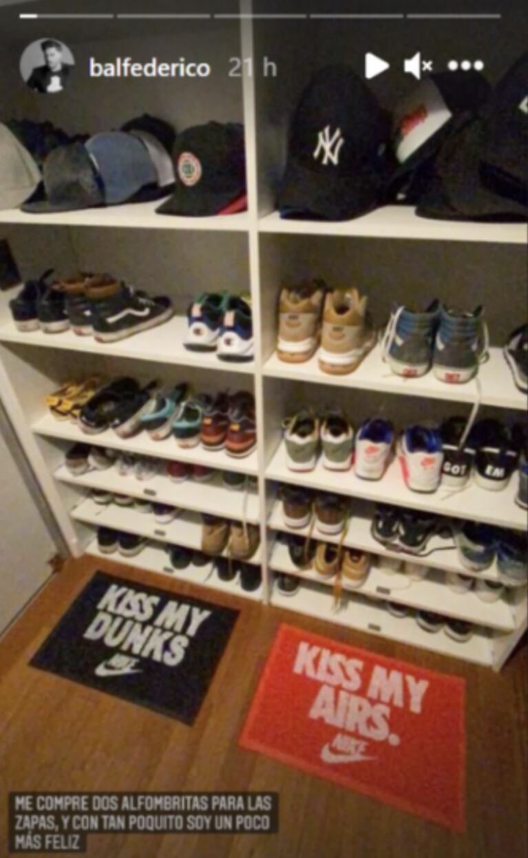 Fede Bal mostró su inmensa colección de zapatillas y gorras: "Compré dos alfombritas para las zapas"