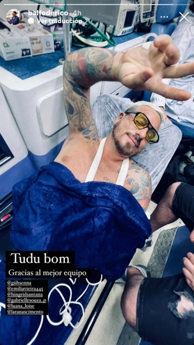Fede Bal publicó una foto tras su accidente en Brasil y aseguró: "Estoy vivo, no puedo estar más agradecido"
