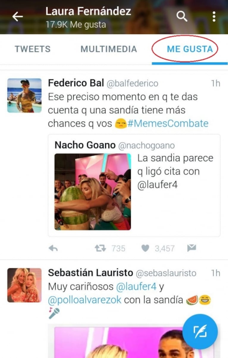 Fede Bal y un pícaro tweet sobre Laurita... ¡que ella marcó como 'me gusta'!: "Ese preciso momento en el que te das cuenta de que una sandía tiene más chances que vos"