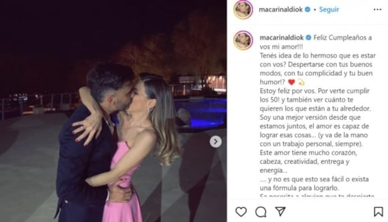 Fede Hoppe cumplió 50 años y Macarena Rinaldi le dedicó un apasionado mensaje