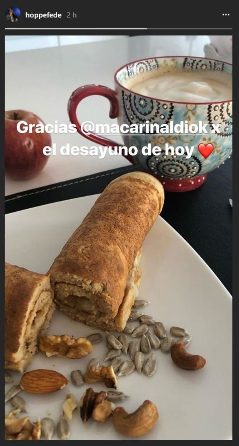 Fede Hoppe mostró el desayuno súper nutritivo ¡y afrodisíaco! que le preparó Macarena Rinaldi
