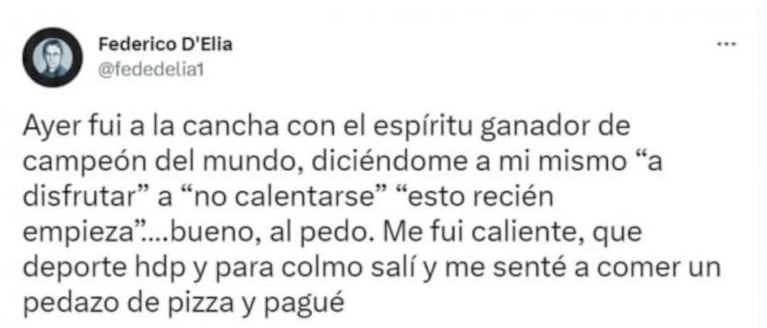 Federico D'Elía se quejó por el precio de una pizza: "Me fui caliente"