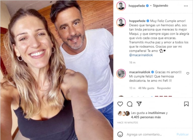 Federico Hoppe le mandó un romántico mensaje de cumpleaños a Maca Rinaldi, tras su reencuentro con Laurita