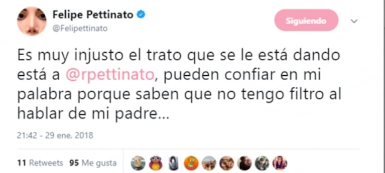 Felipe Pettinato salió en defensa de su padre en medio de las denuncias de acoso: "Es muy injusto el trato que se le está dando"