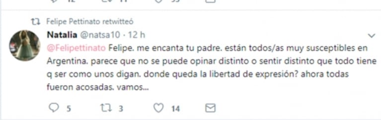Felipe Pettinato salió en defensa de su padre en medio de las denuncias de acoso: "Es muy injusto el trato que se le está dando"