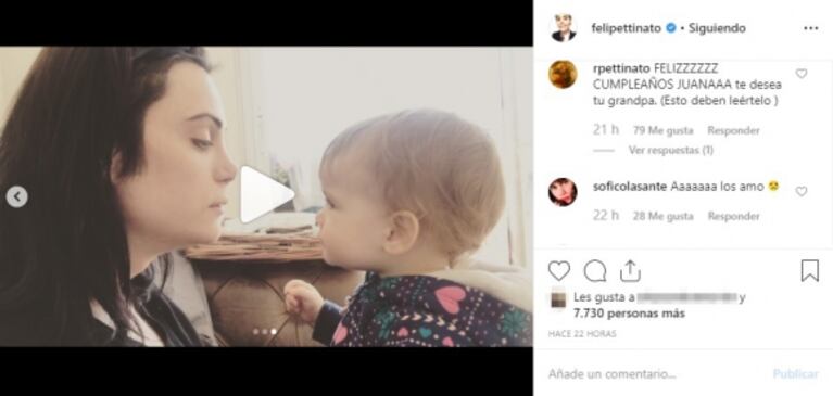 Felipe Pettinato y un dulce video de Juana Michela en su primer cumpleaños: "Te amo"