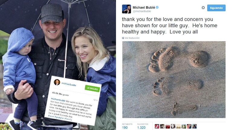 ¡Feliz noticia! El hijo de Lopilato recibió el alta y Bublé compartió su alegría. (Foto: web y Twitter)