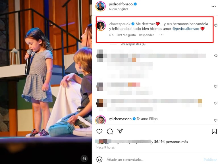 Filipa, la hija menor de Paula Chaves y Pedro Alfonso, cantó por primera vez en el teatro: el tierno video