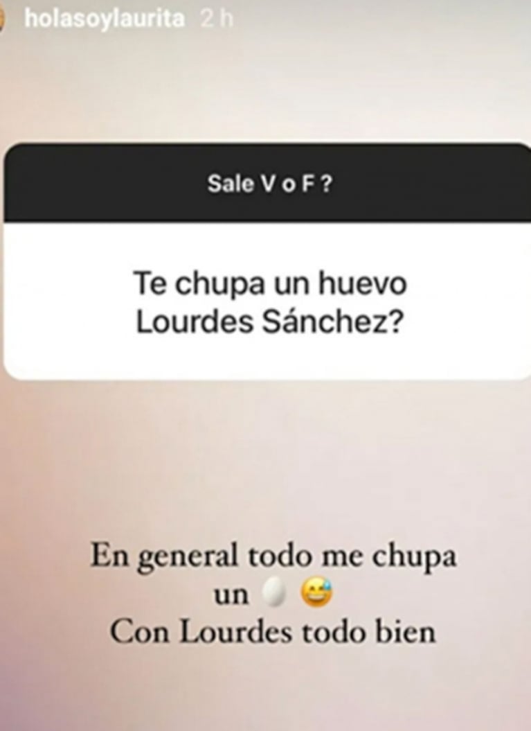 Filosa definición de Laurita Fernández sobre su rivalidad con Lourdes Sánchez: "Todo me chupa un hue…, con ella todo bien"