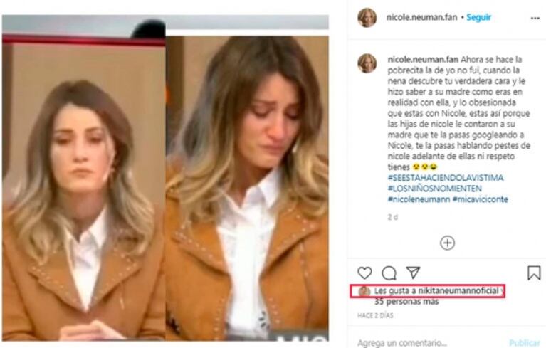 Filosa reacción de Nicole Neumann ante el llanto de Mica Viciconte en TV: "Ahora se hace la pobrecita"