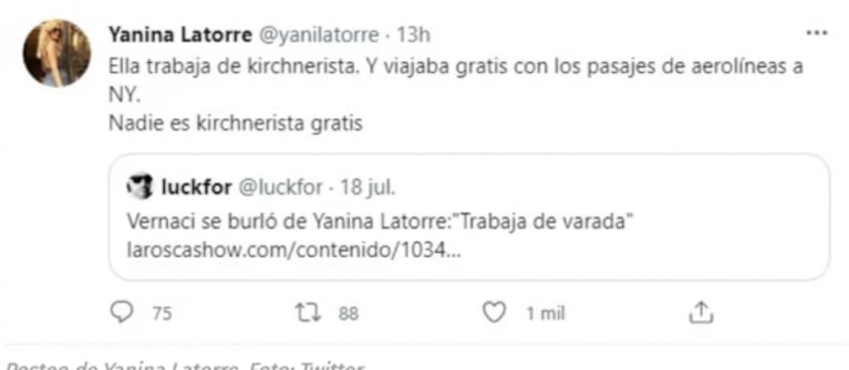 Filosa respuesta de Yanina Latorre a Elizabeth Vernaci tras su fuerte ironía: "Ella trabaja de kirchnerista"