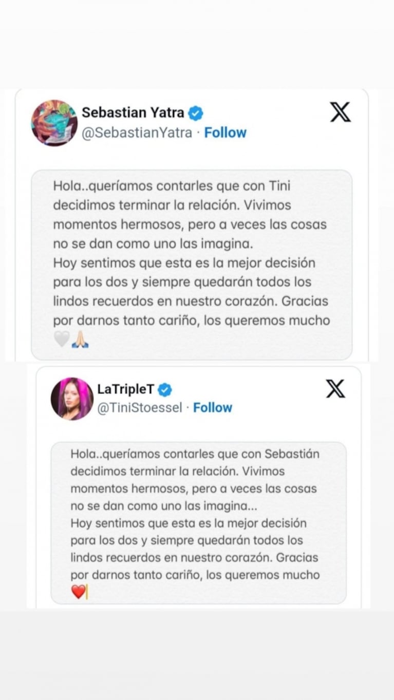 Filoso análisis de los comunicados de Tini Stoessel para anunciar separaciones