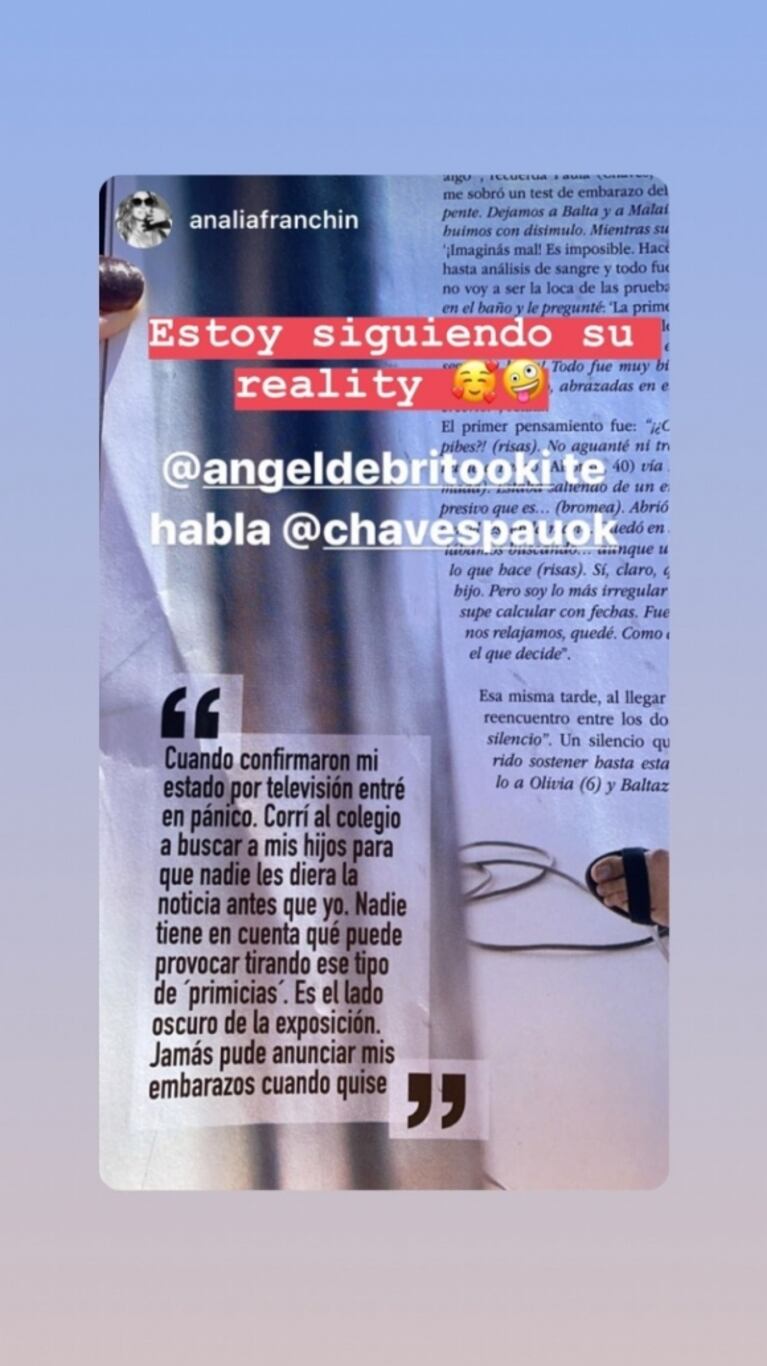 Filoso comentario de Ángel de Brito sobre Paula Chaves, tras su enojo por contar que está embarazada