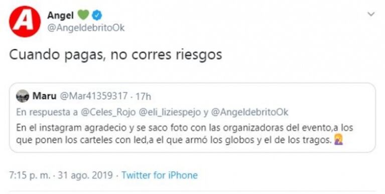 Filoso tweet de Ángel de Brito en medio del escándalo de China Suárez con la amiga de Pampita, Puli Demaría