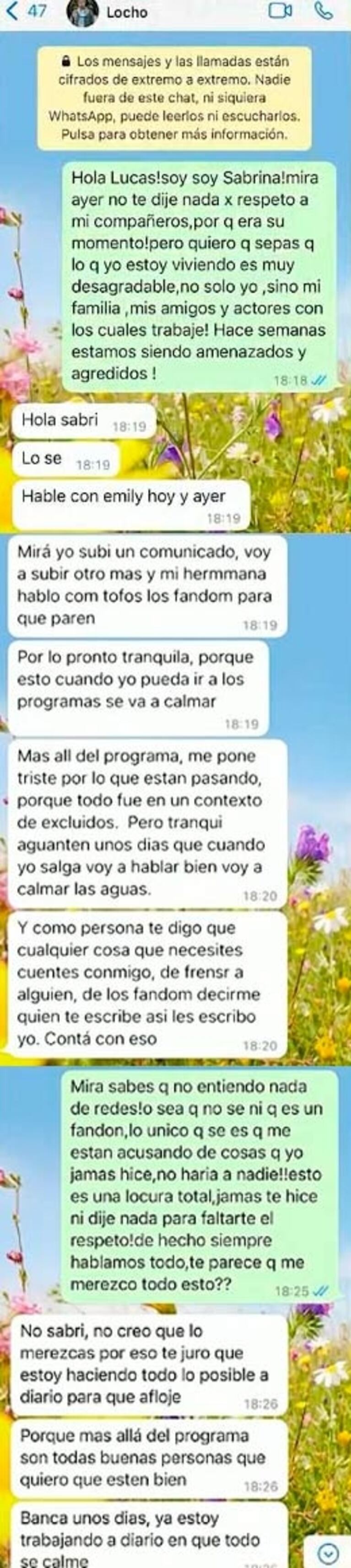 Filtran chats entre Sabrina Carballo y Locho Loccisano tras El hotel de los famosos: "Hace semanas nos agreden"