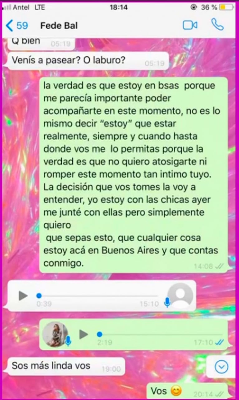 Filtran chats privados de Fede Bal con Melina Carballo, tras el escándalo por Barbie Vélez y Laurita Fernández