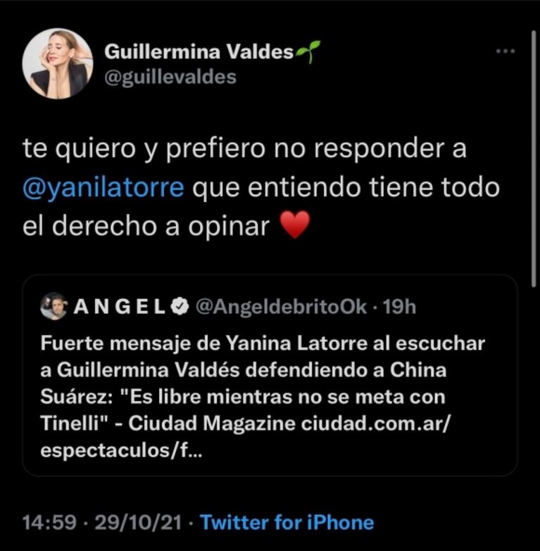 Firme reacción de Guillermina Valdés tras el cuestionamiento de Yanina Latorre: "Prefiero no responderle"