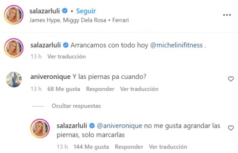 Firme respuesta de Luciana Salazar a una seguidora que habló de sus piernas al verla entrenando