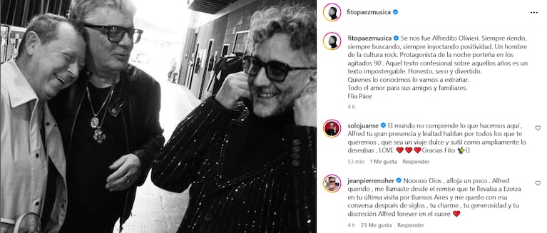 Fito Páez se despidió de su amigo Alfred Oliveri. (Foto: Instagram / fitopaezmusica)
