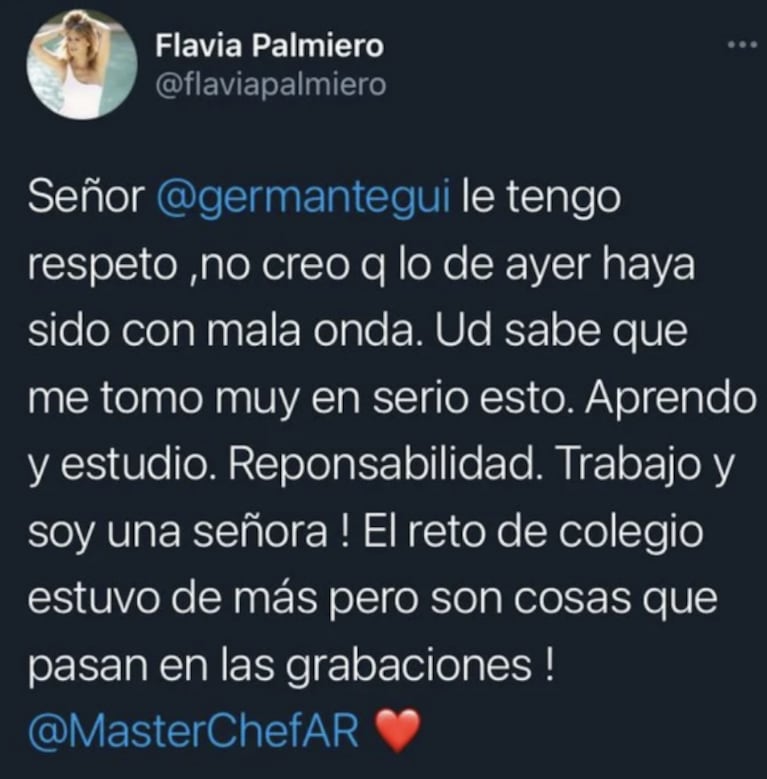Flavia Palmiero cruzó con todo a Germán Martitegui por su "reto" en MasterChef Celebrity 2: "Estuvo de más, soy una señora"
