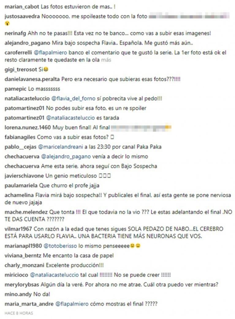 Flavia Palmiero publicó en Instagram… ¡el final de La Casa de Papel!: los furiosos mensajes de sus seguidores