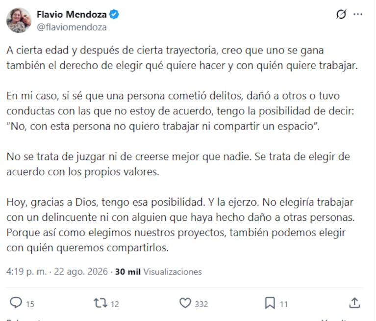 Flavio Mendoza contra Luis Novaresio en X.