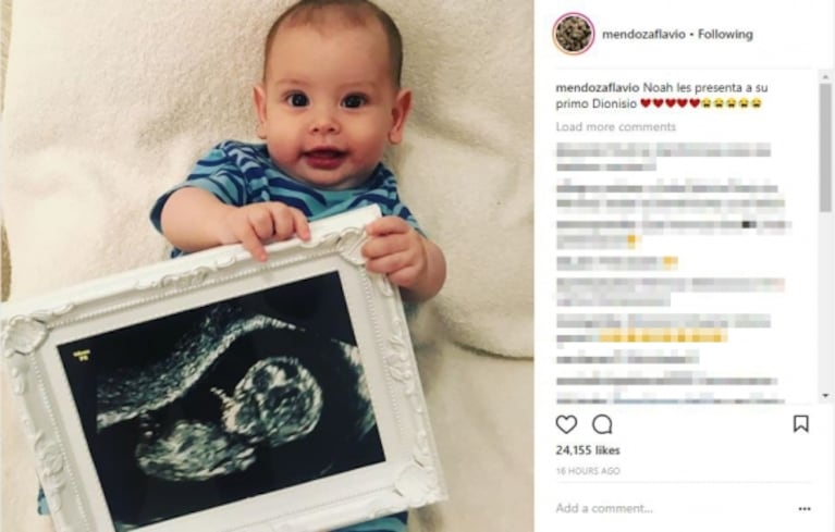 Flavio Mendoza publicó la primera ecografía de su hijo con una tierna imagen de su sobrino: "Noah les presenta a su primo Dionisio"