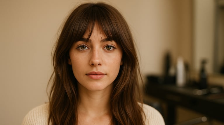 Flequillo cortina, un corte de pelo muy pedido en las peluquerías del país. Foto: IA