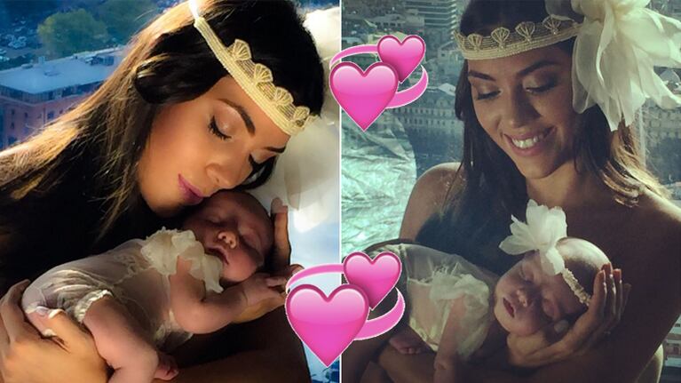 Floppy Tesouro y la primera producción con su beba de 22 días (Fotos: Instagram)