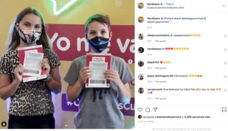 Flor de la Ve se mostró muy emocionada por la vacunación de sus hijos contra el covid