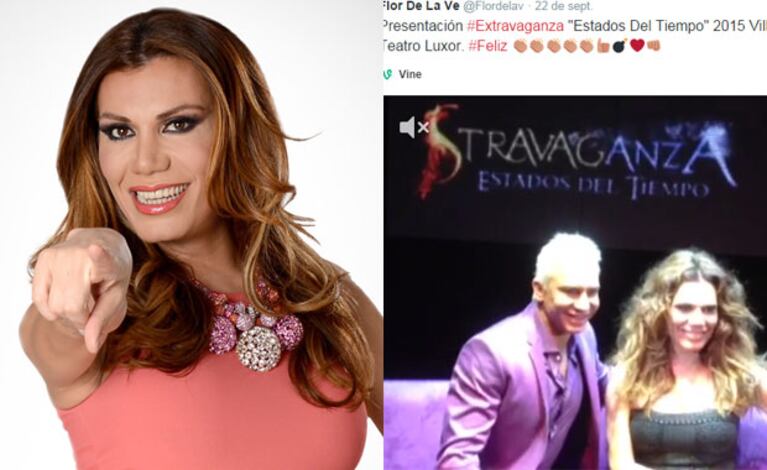 Flor de la Ve y un blooper ortográfico con Stravaganza (Fotos: Web y Captura). 