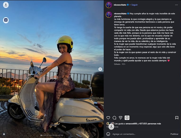 Flor Jazmín Peña cumplió 31 años y Nicolás Occhiato le dedicó un emotivo mensaje en Instagram. Crédito: Instagram