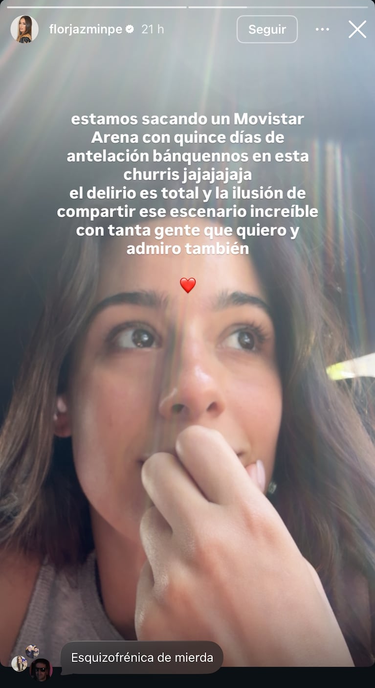 Flor Jazmín Peña habló tras el escándalo con Laurita y Occhiato: “El delirio es total, bancá­nnos en esta”. CRÉDITO: Instagram