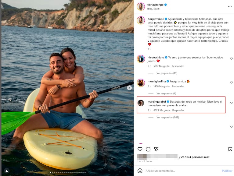 Flor Jazmín Peña subió una foto con Nico Occhiato en Ibiza y un tremendo detalle revolucionó las redes