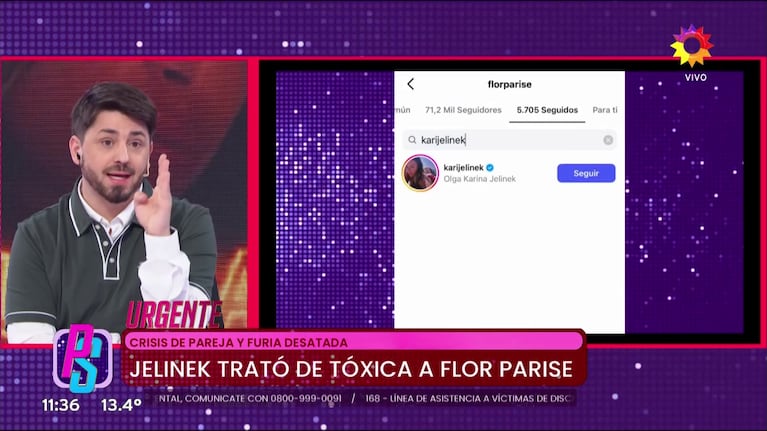 Flor Parise sí sigue a Karina Jelinek en redes sociales (Foto: captura de eltrece).