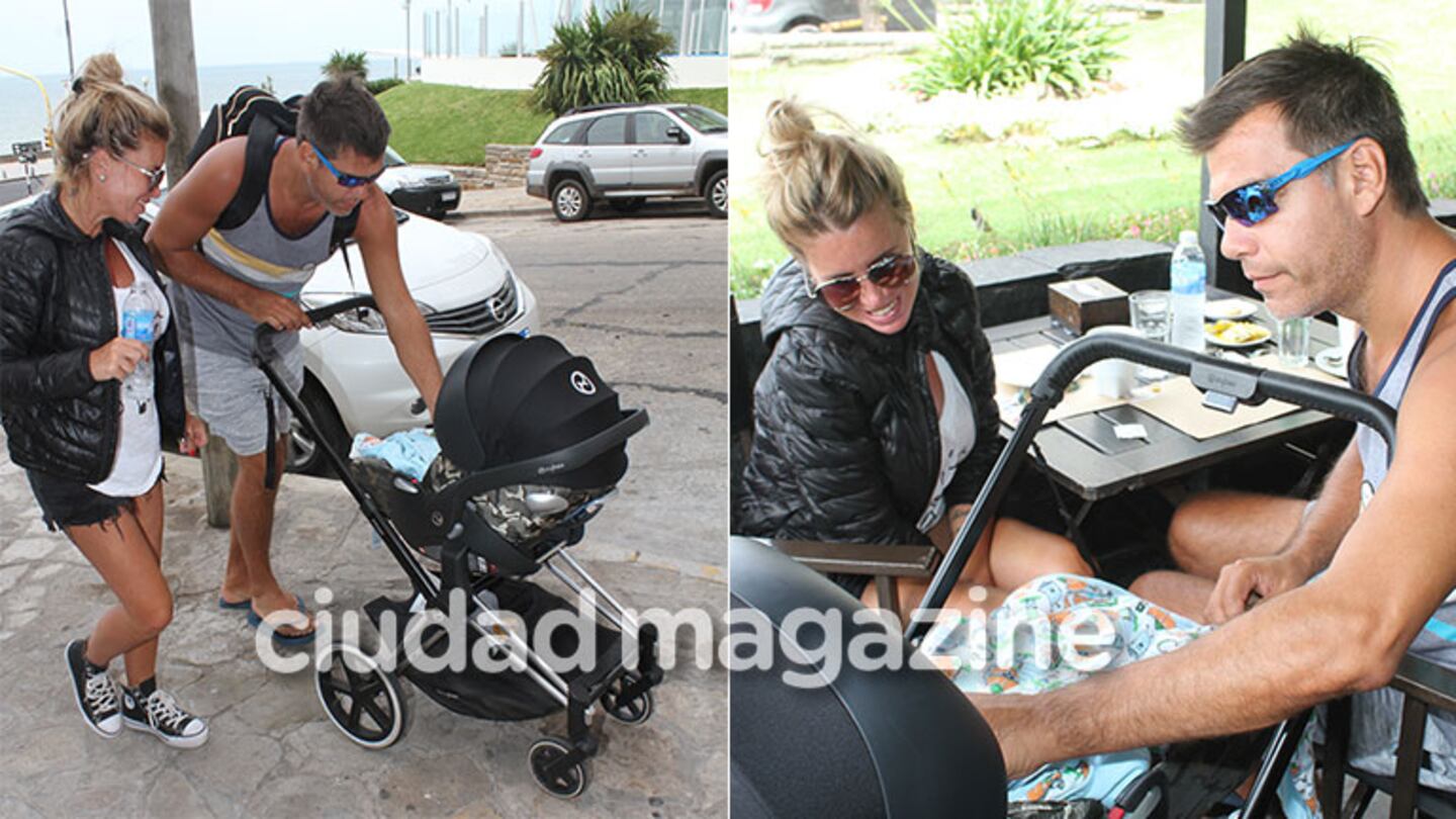 Flor Peña y Ramiro Ponce de León, de paseo con su bebé en Mar del Plata (Fotos: GM Press)