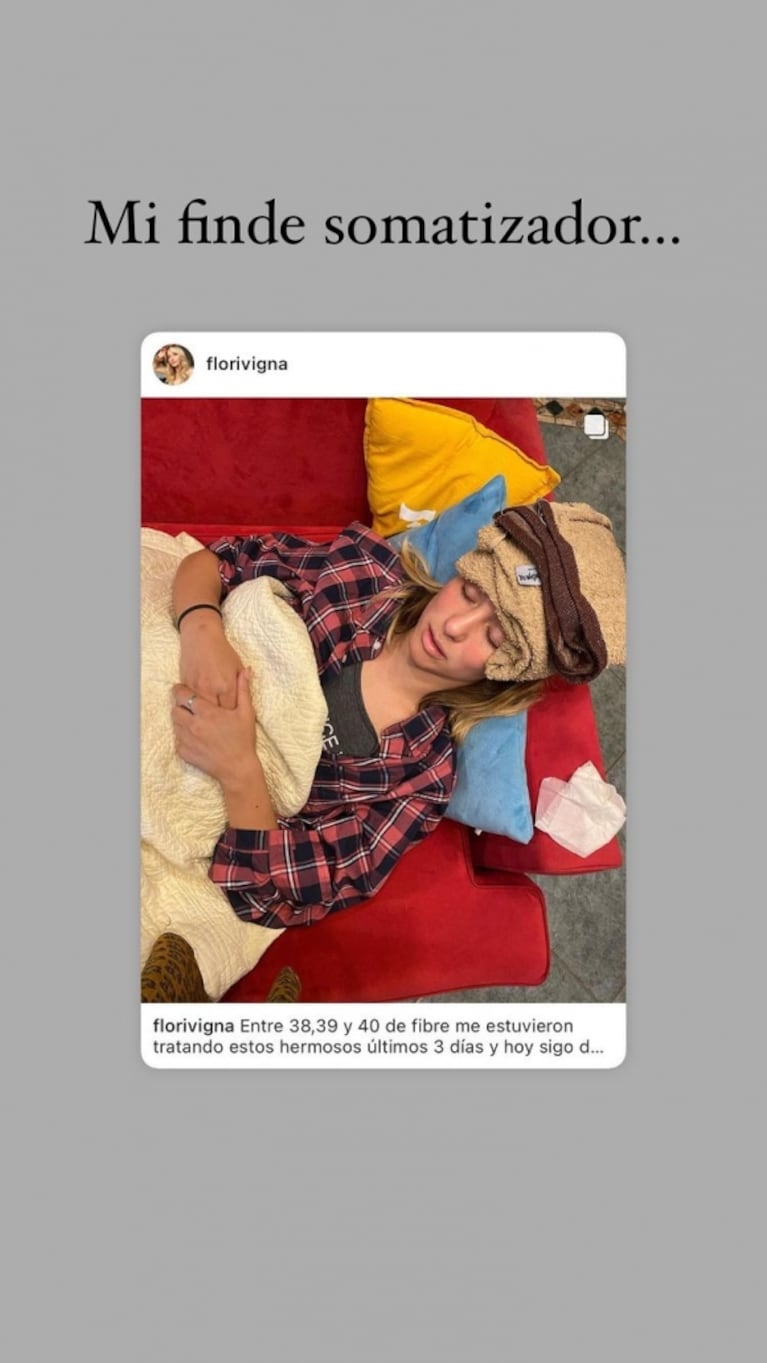 Flor Vigna habló de su estado de salud: "Mi cuerpo me sacó de servicio; temblequeos, vómitos y dolor fuerte de panza"