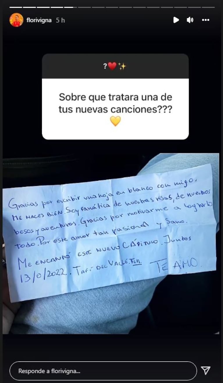 Flor Vigna mostró la profunda carta que le escribió a Luciano Castro: "Gracias por este amor tan pasional y sano"