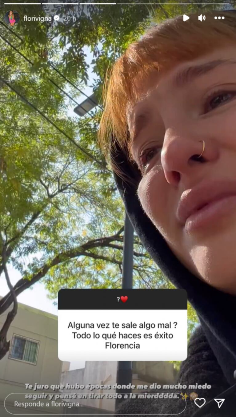 Flor Vigna publicó un video llorando desconsoladamente y shockeó a sus fans: "Ojalá todo valga la pena"