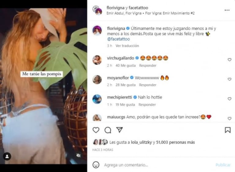 Flor Vigna se animó a hacerse un audaz tatuaje en sus zonas íntimas: "Me tatué las pompis"